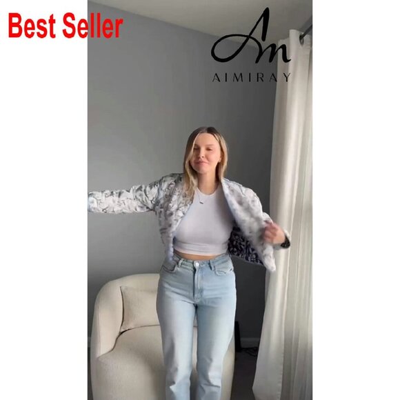 Cropped Floral Puffer Jacket Lightweight Quilted Open Front Chic Cardigan - Picture 7 of 7